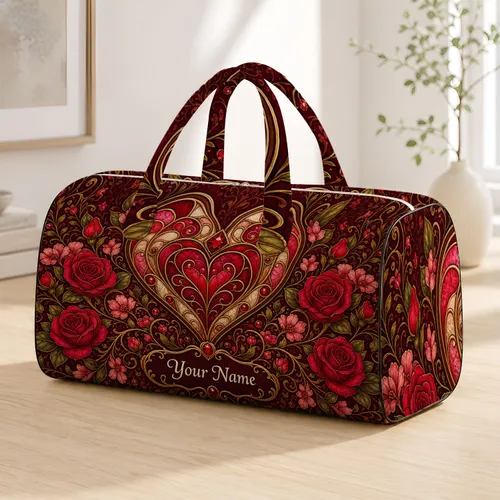 Heart Rose Garden Valentine Weekend Travel Gift For Women And Couples Quilted Weekend Bag