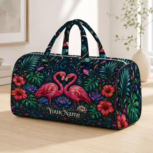 Flamingo Pair For Tropical Getaways And Bridesmaid Vacation Travel Gifts Quilted Weekend Bag
