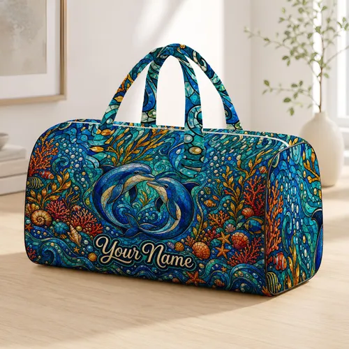 Romantic Dolphin Ocean Escape Gift For Beach Honeymoon Travel Lovers Quilted Weekend Bag