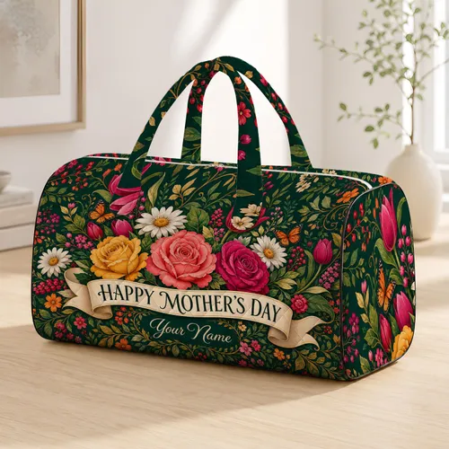 Mother's Day Floral Bouquet Emerald Green Spring Gift for Moms and Flower Garden Lovers Quilted Weekend Bag