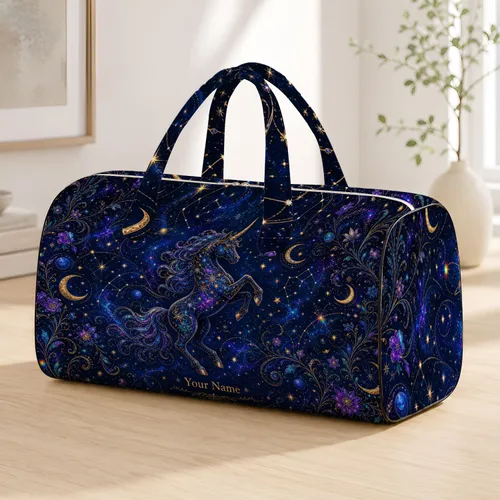 Celestial Unicorn Galaxy Starry Night Travel Style Gift For Mystical Horse Lovers Quilted Weekend Bag