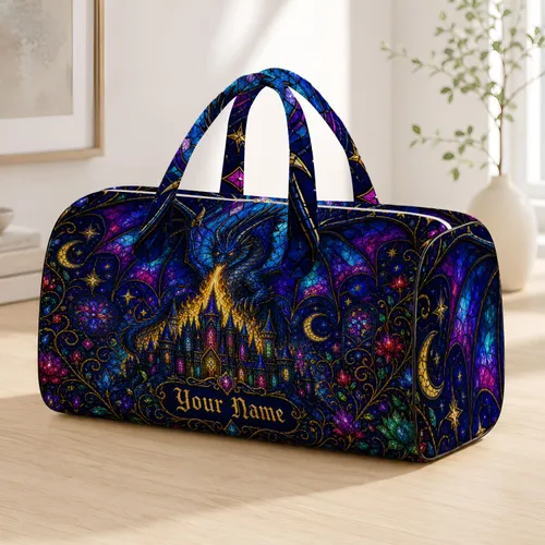 Gothic Dragon Castle Overnight Travel Gift For Fantasy Adventurers Quilted Weekend Bag