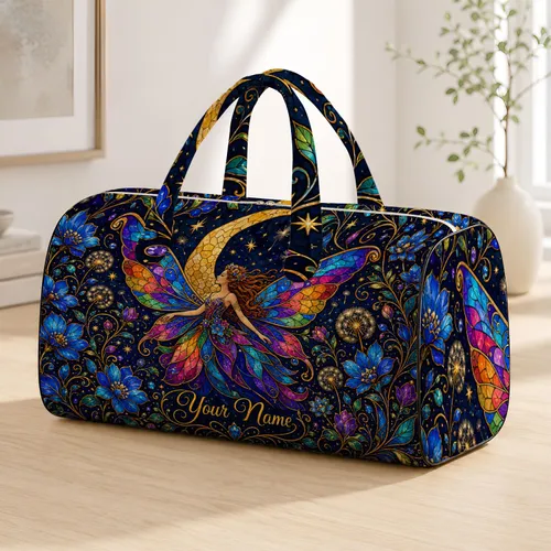 Fairy Moon Celestial Floral Overnight Travel Gift for Garden Fantasy Lovers Quilted Weekend Bag