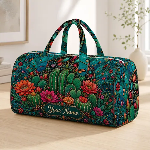 Bohemian Cactus Flower Mosaic For Desert Getaways, Beach Trips And Travel Lovers Quilted Weekend Bag