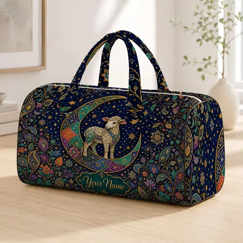 Lamb in Crescent Moon Ramadan Night Garden Travel Gift for Eid Celebrations Quilted Weekend Bag