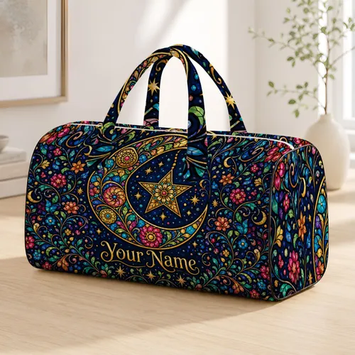 Floral Crescent Moon And Star For Travel, Overnight Trips And Gifts Quilted Weekend Bag