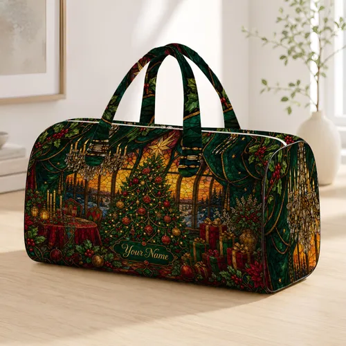 Vintage Christmas Tree Festive Getaway Gift For Wintertime Travelers Quilted Weekend Bag