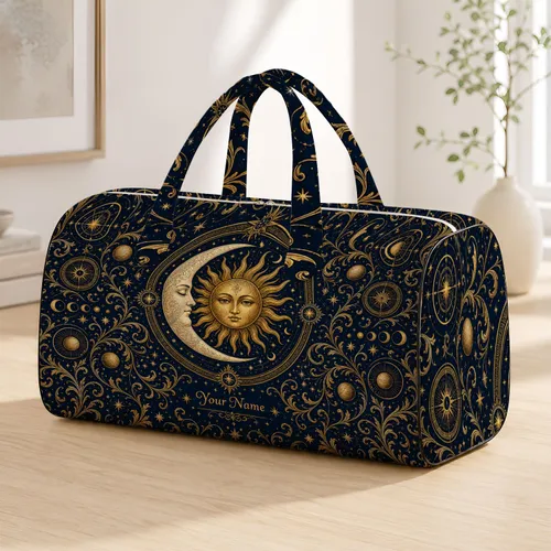 Celestial Sun And Moon Filigree For Boho Travel And Weekend Getaway Mystic Lovers Quilted Weekend Bag