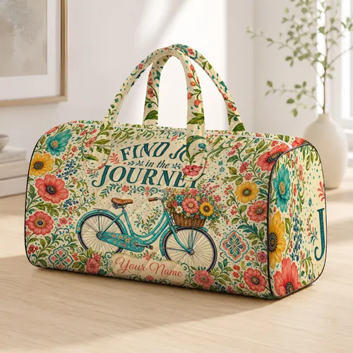 Vintage Turquoise Floral Bicycle Garden Getaway Gift for Cyclists and Flower Lovers Quilted Weekend Bag
