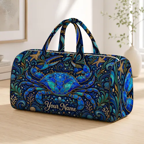 Blue Crab Coastal Travel Accessory For Beach Lovers And Ocean Gift Giving Quilted Weekend Bag