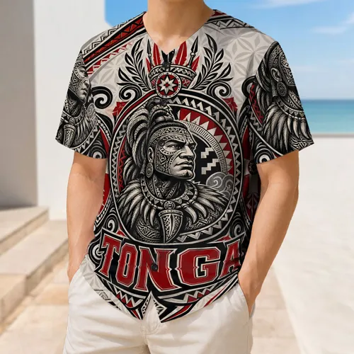 Tonga Warrior Guardian Tribal Crest for Island Heritage Sports Fans and Cultural Events Baseball Jersey
