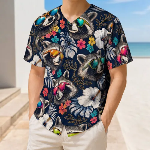 Tropical Raccoons In Colorful Sunglasses For Beach Vacations And Summer Party Outfits Baseball Jersey