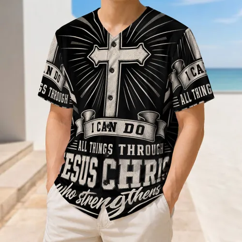 Philippians 4:13 Cross Christian Faith Scripture For Worship Sports And Everyday Wear Baseball Jersey