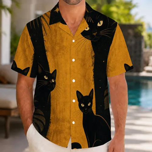 Black Cats With Tropical Leaves For Halloween Beach Parties, Resort Nights And Cat Lovers Hawaiian Shirt