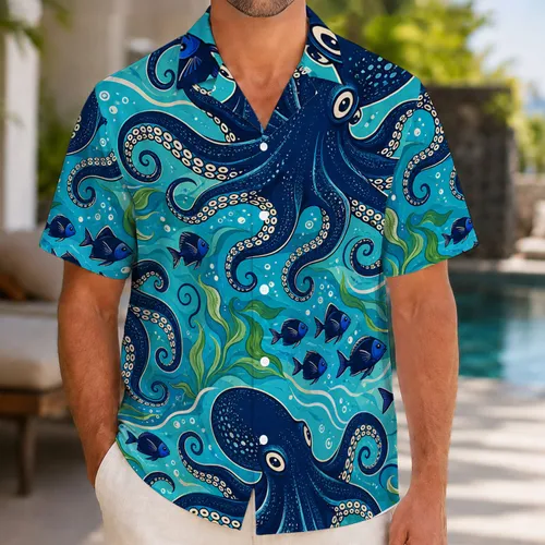 Midnight Navy Octopus Tropical Ocean Motif For Beach Resort And Summer Travel Trips Hawaiian Shirt