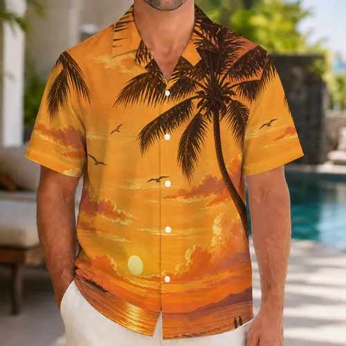 Tropical Sunset Palm Silhouette For Beach Vacations, Luau Parties And Coastal Getaways Hawaiian Shirt