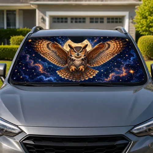 Celestial Flying Owl And Full Moon Night Sky For Gothic Drivers And Dreamers And Stargazers Car Sunshade