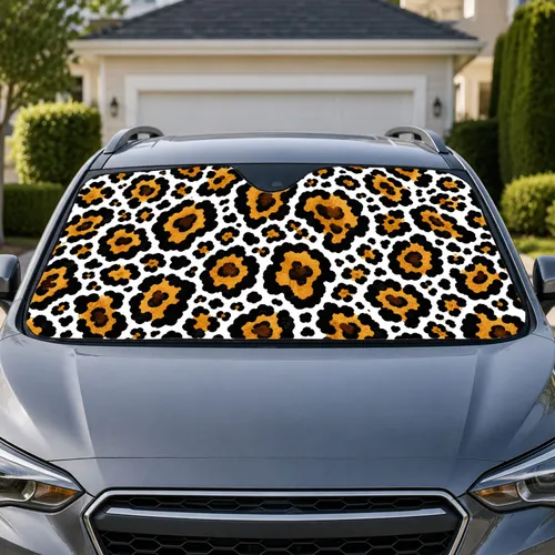 Golden Leopard Spots Animal Motif For Stylish Vehicle Interior Travel Accessories Car Sunshade