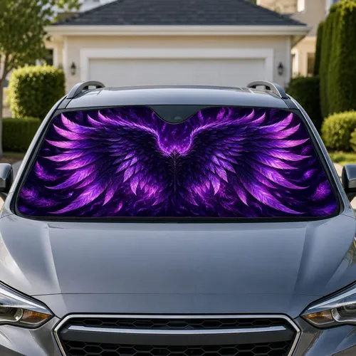 Purple Angel Wings UV Protection Accessory for Gothic Drivers and Fantasy Car Lovers Car Sunshade