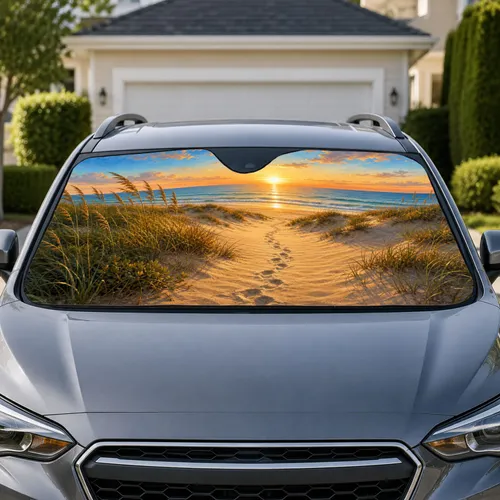 Beach Sunset Footprints Coastal Escape For Ocean Lovers And Summer Road Trips Car Sunshade