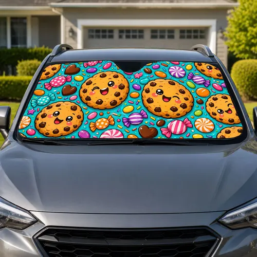 Smiling Chocolate Chip Cookies And Candy For Sweet Ride Decor And Gift Giving Fun Car Sunshade