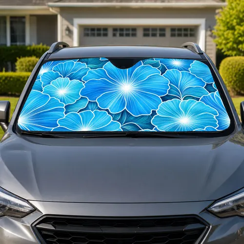 Blue Floral Rosettes For Cool Summer Drives And Everyday Road Trip Decor For Drivers Car Sunshade