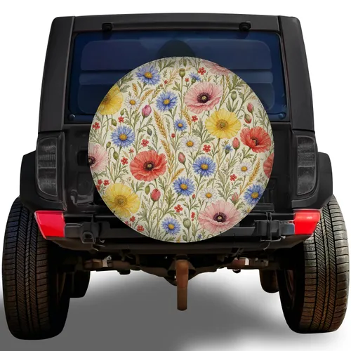Watercolor Wildflower Meadow Blooms for Spring Road Trips and Cottagecore Campers Spare Tire Cover