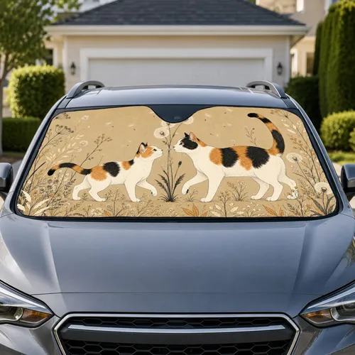 Calico Cats With Dandelions For Cat Lovers Valentine Gifts And Relaxing Daily Drives Car Sunshade