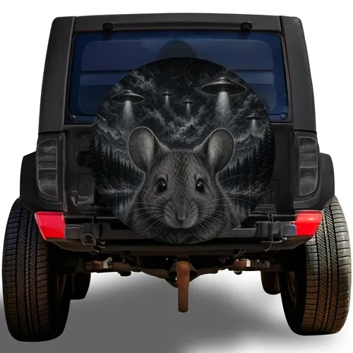 Surreal Mouse And UFO Night Forest Adventure For RV Campers And Wilderness Travelers Spare Tire Cover