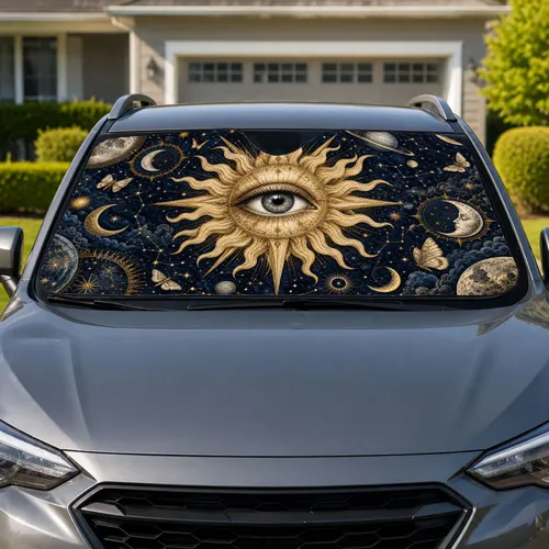 Mystical Celestial Eye Moon And Stars Decor For Daily Commutes And Astrology Lovers Car Sunshade