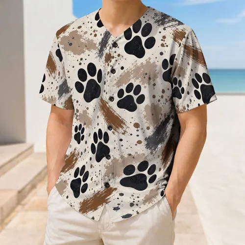 Black Dog Paw Marks And Earthy Paint Splashes For Active Sports And Everyday Wear Baseball Jersey