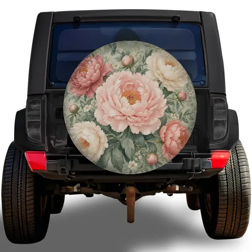 Pastel Peony Bouquet For Garden Wedding Travel Style RV SUV Trailer Camper Gifts Spare Tire Cover