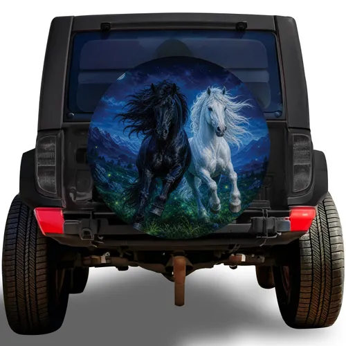 Moonlit Running Horses for Alpine Adventure RV and Off-Road Travel Camping Lovers Spare Tire Cover