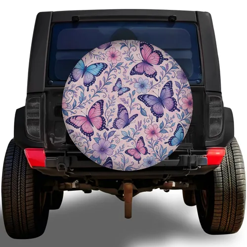 Pastel Butterfly Floral Garden for Boho Camping, RV Travel and Outdoor Adventures Spare Tire Cover