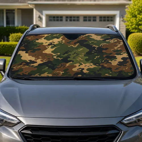 Woodland Camouflage Army Green Road Trip Accessory for Outdoor Adventure Drivers Car Sunshade