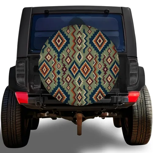 Ikat Geometric Woven Textile Style for RV Camping, Road Trips, and Outdoor Travel Spare Tire Cover