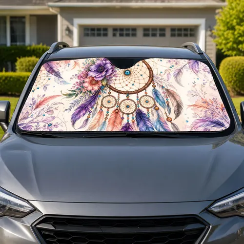 Boho Floral Dreamcatcher Watercolor Decor for Spiritual Road Trips and Free Spirits Car Sunshade