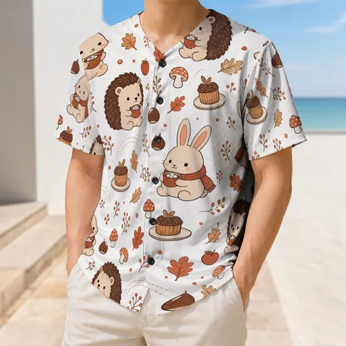 Cozy Bunny And Hedgehog Cocoa Autumn Woodland For Fall Sports And Everyday Wear Fans Baseball Jersey