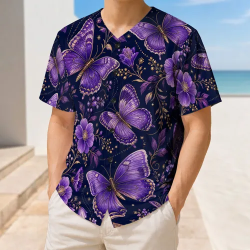 Purple Butterfly And Violet Wildflower Night Garden For Sports And Casual Wear Lovers Baseball Jersey