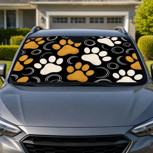 Golden Tan Dog Paws And White Doodle Loops For Dog Lovers During Everyday Commutes Car Sunshade