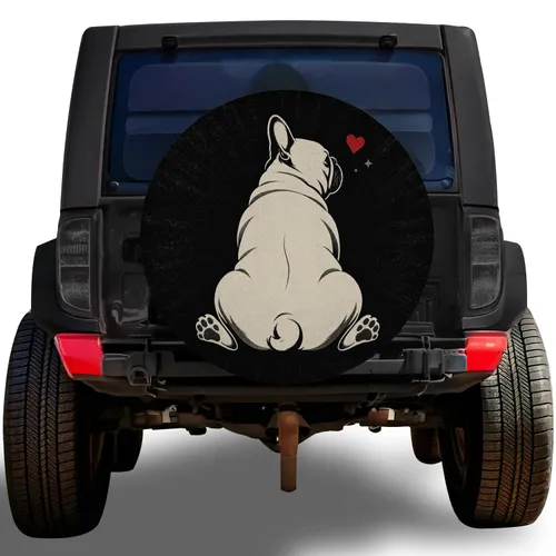 French Bulldog Heart Art for RV Travel Dog Lovers Black White Red Camping Adventure Spare Tire Cover