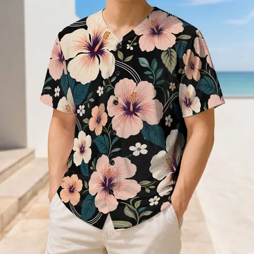 Charcoal Hibiscus Floral For Tropical Game Day Style And Casual Wear Women Men Baseball Jersey