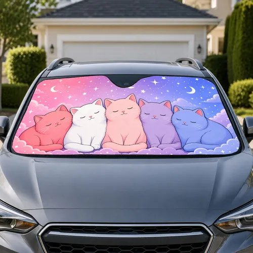 Sleeping Pastel Cats And Stars For Dreamy Summer Parking Gifts For Cat Lovers Everywhere Car Sunshade