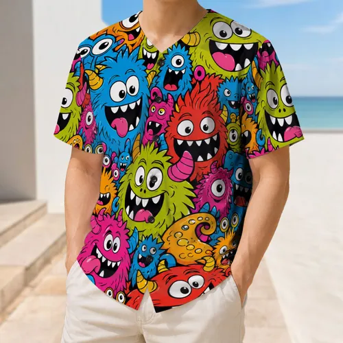 Colorful Cartoon Monster Faces For Festivals, Parties And Everyday Streetwear Fans Baseball Jersey