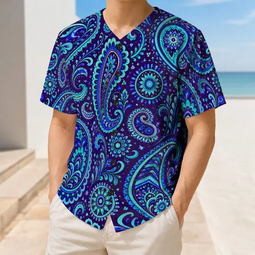 Royal Purple Turquoise Paisley Motif For Game Days, Festivals And Streetwear Fans Baseball Jersey