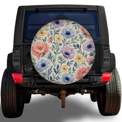 Watercolor Wildflower Meadow Floral Decor for Boho Camping RV Trailer SUV Road Trips Spare Tire Cover