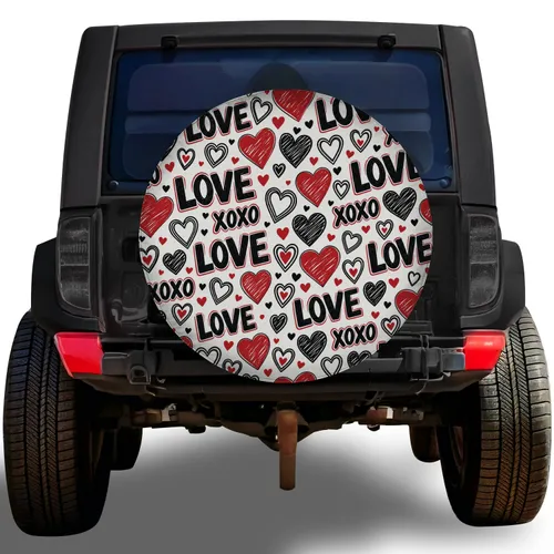 Hand Drawn Valentine Love XOXO Hearts For Couples On Romantic Road Trips And RV Travel Spare Tire Cover