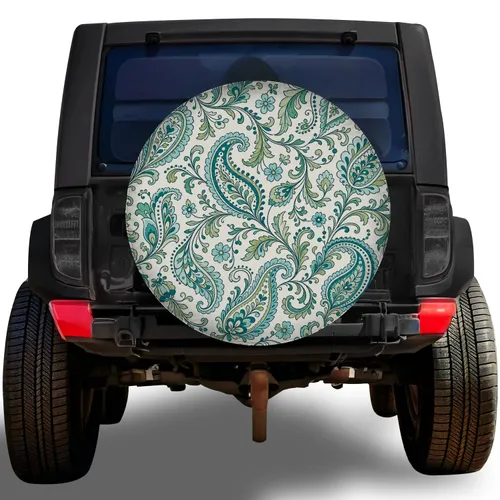 Teal Botanical Paisley Motifs For Jeep RV Road Trips And Outdoor Travel Enthusiasts Spare Tire Cover