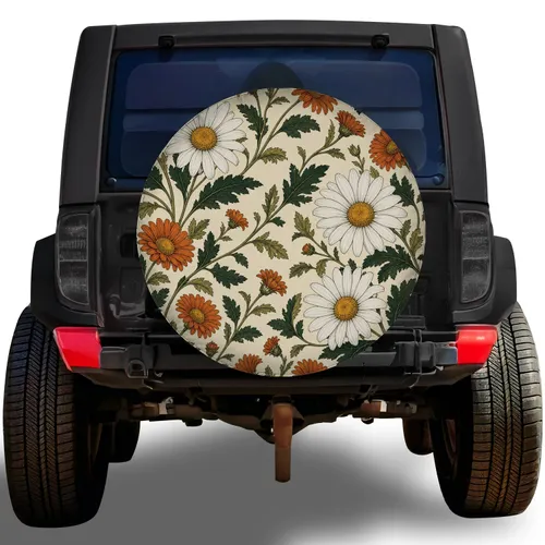Vintage Daisy And Orange Wildflower Meadow For RV Camping, Trailers And Road Trips Spare Tire Cover