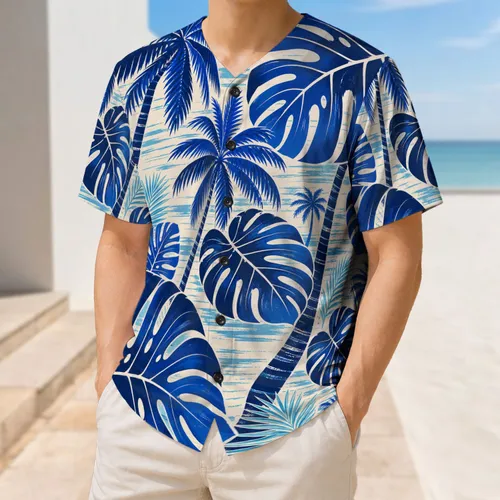 Blue Tropical Monstera And Palm Leaves For Beach Vacations, Resort Wear And Game Days Baseball Jersey